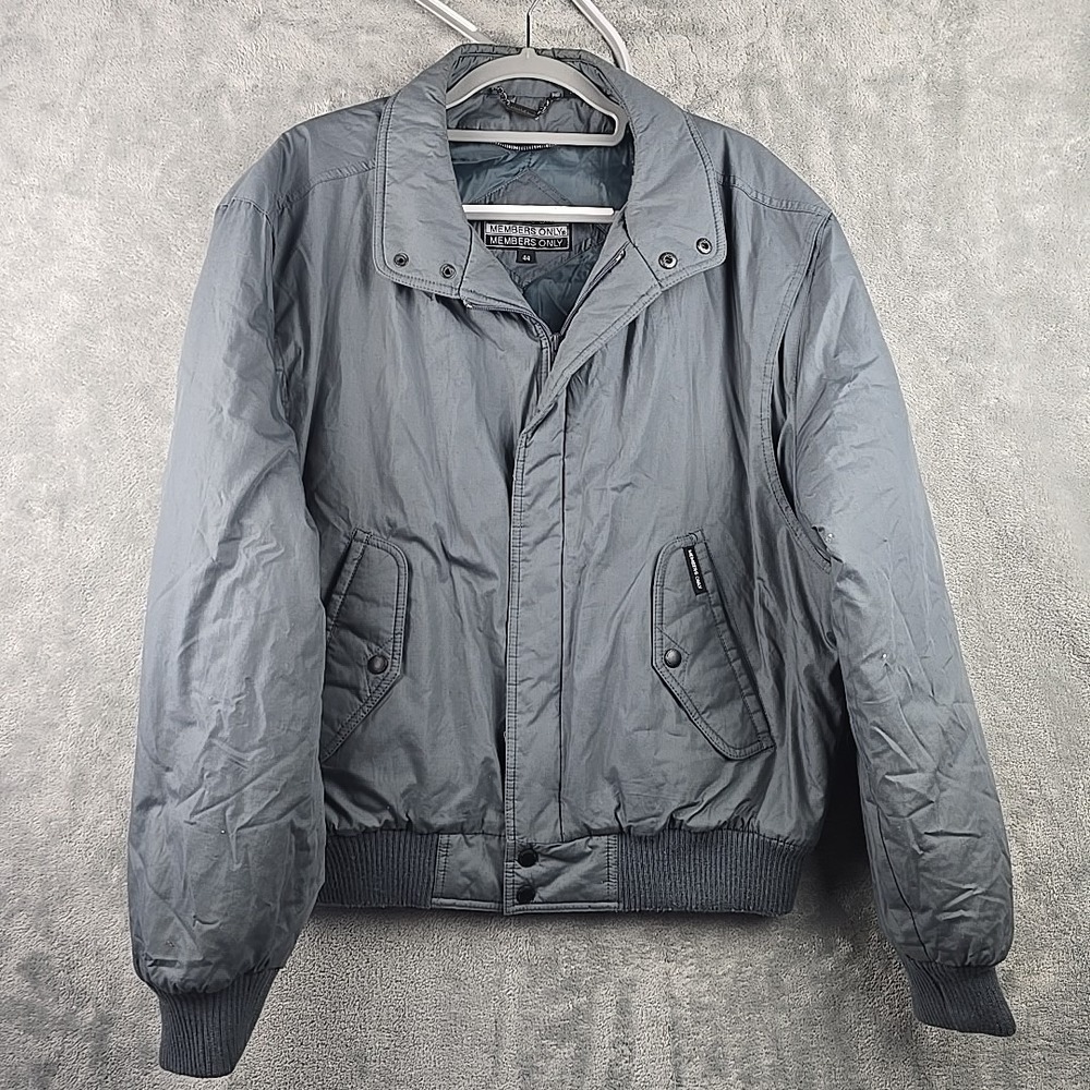Vintage Members Only Jacket Mens 44 XL Gray Bomber Lined Pockets